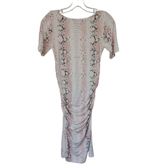 Isabella Oliver Ruched Pink Python Maternity Dress - Picture 5 of 8